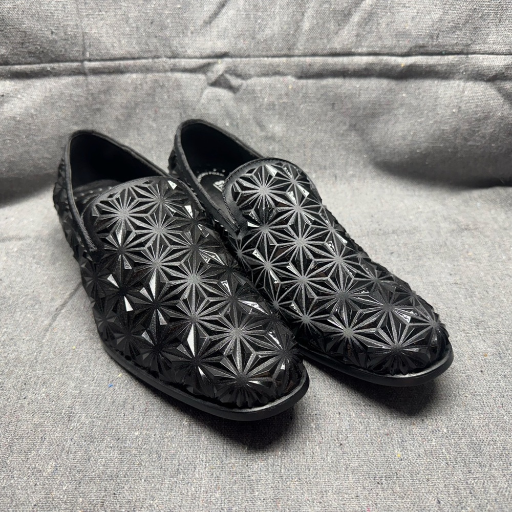 Stacy Adams Black Textured Slip-On Loafers 7.5M
